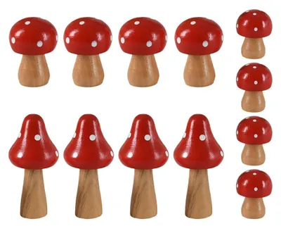 Image de Lot décoratif de champignons en bois, composé de 12 champignons miniatures pour créer des micro-paysages DIY, des décorations de table et des ornements créatifs pour bonsaïs, 7,3 x 3,5 x 1,8 cm