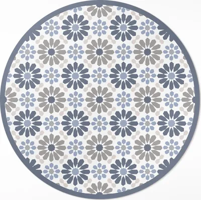 Produktbild von Pastellfarbene Blumen, zartes regelmäßiges Muster – Vinyl Fußmatte – Ø 150cm – Rutschfest – Pflegeleicht & Langlebig
