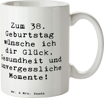 Produktbild von Mr. & Mrs. Panda Tasse Spruch 38. Geburtstag - Weiß - Geschenk, Becher, Happy Birthday, Handgefertigt, Erinnerungen, Glück, Pott, Teetasse, Kaffeetasse, Kaffeebecher