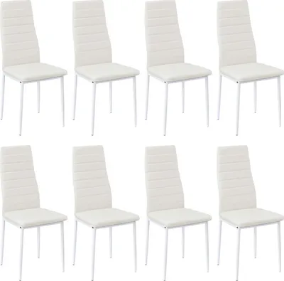 Obrázek produktu pro HJ WeDoo sada 8 jídelních židlí, kuchyňská židle s koženkovým potahem a kovovým rámem, jídelní židle z PVC, nosnost 120 kg, bílá barva