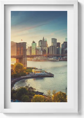 Produktbild von New York Manhattan Brooklyn-Brücke– Wandbild mit Rahmen – Gerahmtes Bild  – Wanddekoration – 40x60 cm – Weiß