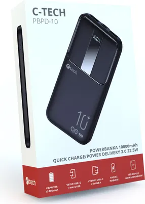 Zdjęcie produktu dla C-TECH BATCT1341, 10000 mAh, Litowo-polimerowy (LiPo), Czarny