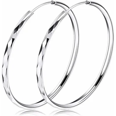 Produktbild von Creolen Silber 925 Groß 40mm Sterling Silber Huggie Damen Ohrringe Rund Klapp-Creolen Geschliffen