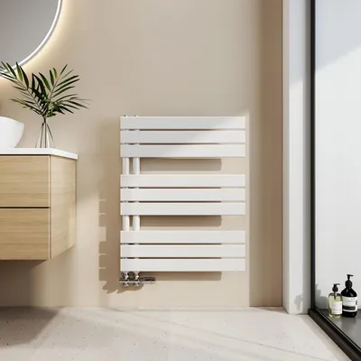 Immagine prodotto di EMKE Radiatore da bagno Radiatore a pannello Attacco laterale Montaggio a parete Acqua calda Scaldasalviette Scaldasalviette 762 x 600 mm Bianco senza resistenza elettrica