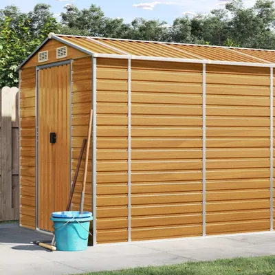 Zdjęcie produktu dla vidaXL Szopa ogrodowa Jasnobrązowa 191x810x198 cm Stal ocynkowana