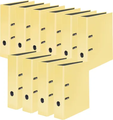 Produktbild von Original Falken 10er Pack PastellColor-Ordner.  Germany. 8 cm breit DIN A4 Pastell-Farbe Vanille-Gelb Ringordner Aktenordner Briefordner Büroordner Plastikordner Schlitzordner Motivordner