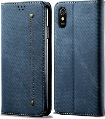 Produktbild von Redmi 9A Hülle, LaimTop Denim Leder Brieftasche Magnetverschluss Flip Bookstyle Schutzhülle mit Standfunktion für Xiaomi Redmi 9A Blau