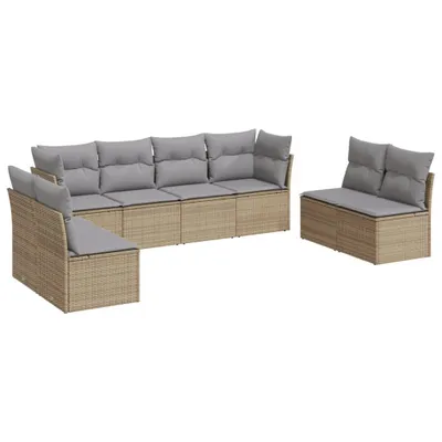 Produktbild von 8-tlg. Garten-Sofagarnitur mit Kissen Beige Poly Rattan