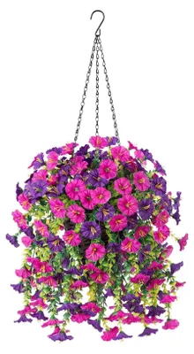 Produktbild von 2 Stück künstliche Hängeblumen, Hängekörbe, künstliche Blumen, künstliche Hängekörbe aus Kunststoff, lebensechte Blumenpflanzengirlande, künstliche Blumen zur Dekoration