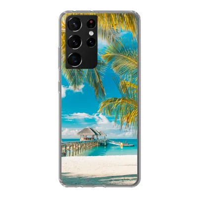 Produktbild von MuchoWow® Handyhülle Schutzhülle Hülle für Samsung Galaxy S21 Ultra Strand - Palme - Meer Silikon Softcase Handy Hülle - Mobiltelefon