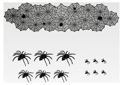 Produktbild von Halloween Tischdeko Tischdecke Spinnen Tischläufer Spinnennetz mit Spitze Schwarz für Halloween Dekorationen Spukhaus Party (183×45cm)