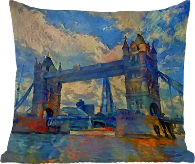 Produktbild von MuchoWow® Outdoor Kissen - Gemälde - London - Brücke - Öl - 50x50 cm - Wetterfest - Lounge Kissen - Komfortabel - Kissen mit Bild