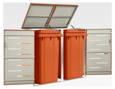 Produktbild von Mülltonnenbox für 2 Mülltonnen in Orange aus Edelstahl