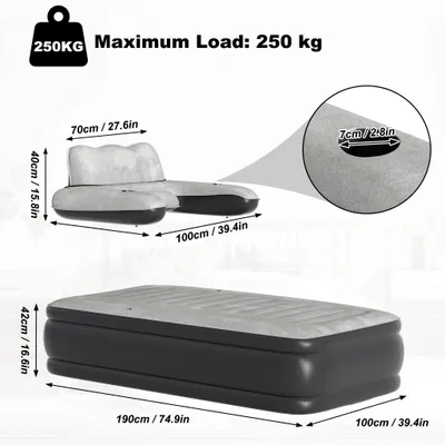 Image de Matelas gonflable - Matelas pneumatique - Matelas de camping - Lit gonflable - Matelas gonflable - 190 x 100 x 42 cm - Auto-gonflant