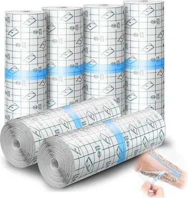 Obrázek produktu pro Voděodolné náplasti pro následnou péči o tetování, maskovací páska na tetování, příslušenství pro tetování, průhledná fólie na druhou kůži, hojivá, ochranná, čirá, sterilní a bezpečná náplast, 5 rolí (15,2 cm x 91,4 m/role)