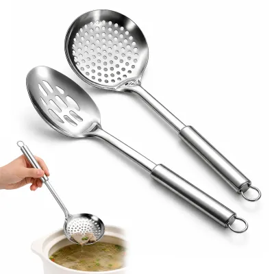 Produktbild von Schaumlöffel und Schöpflöffel Set - 2-teilig aus Edelstahl - Zum Abseihen, Kochen und Frittieren - 33 cm Länge