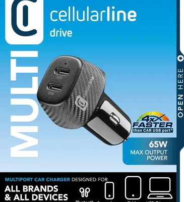 Immagine prodotto di Cellularline Car Power Hyper - iPhone, Samsung, Xiaomi, Oppo and other Smartphones and Tablets Caricabatterie da auto 2 porte, 65W Power Delivery