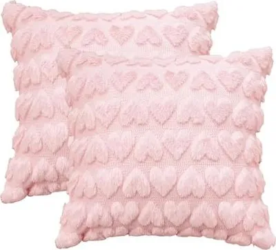 Produktbild von Artoid Mode Rosa Weich Künstliche Pelz Jacquard Herz Kissenbezüge 2er Set, 40x40 cm Plüsch Samt Sofakissen Zierkissenbezug Schlafzimmer Deko