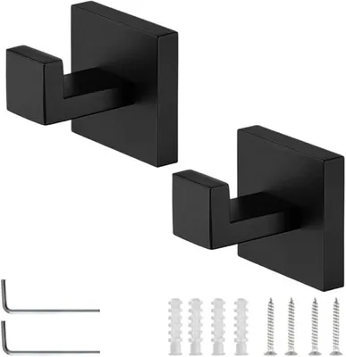 Produktbild von PolkaHome® 2er Set Handtuchhaken Bohren Matt Schwarz Wandhaken Edelstahl 304 Quadratische Basis