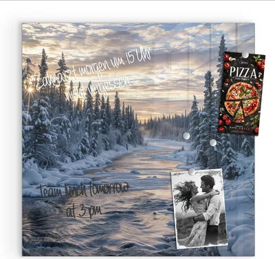 Produktbild von Magnettafel 30x30cm Pinnwand Whiteboard beschreibbar - Winterflusswald