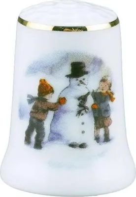 Produktbild von Porzellan-Fingerhut Schneemann mit Goldrand Deko Miniatur