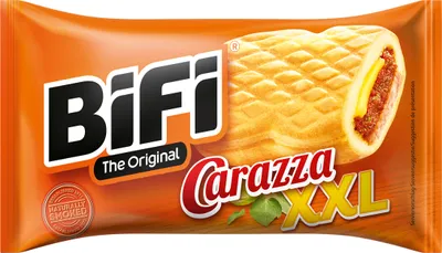 Produktbild von Bifi Carazza XXL pšeničné sušenky se salámovou pizza omáčkou a sýrem 75g