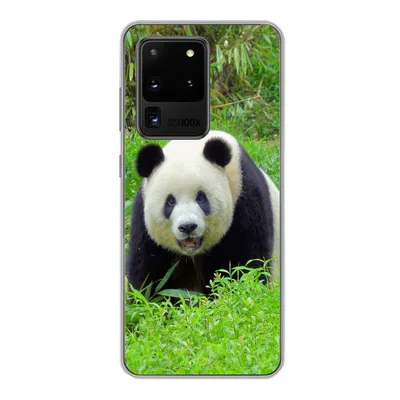 Produktbild von MuchoWow® Handyhülle Schutzhülle Hülle für Samsung Galaxy S20 Ultra Panda - Gras - Tier Silikon Softcase Handy Hülle - Karteninhaber