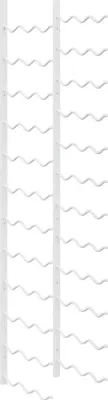 A white metal wine rack with wavy shelves.