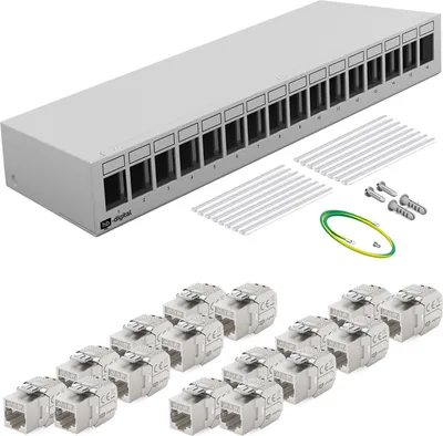 Produktbild von hb-digital Patchpanel 16 Port mit 16 x Keystone Module Cat 7 hellgrau