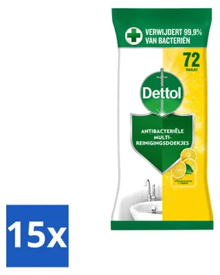 Produktbild von 15 x Dettol Reinigungstücher Spritzige Zitrone - Vorteilspackung - 15 Stücke