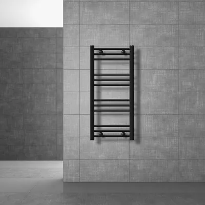 Zdjęcie produktu dla LuxeBath Grzejnik łazienkowy Sahara 400x800 mm czarny matowy wygięty z bocznym przyłączem Grzejnik designerski Podgrzewacz do ręczników Suszarka do ręczników, bez pręta grzejnego