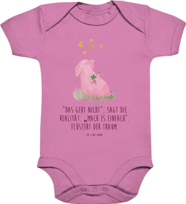 Produktbild von Mr. & Mrs. Panda babykleidung body Schwein Glück 6. - 12. Monat - Bubble Gum Pink - Geschenk, Kurzarmbody, Strampler, Lustige Sprüche, Baby, Sterne, Glücksbringer, Träume