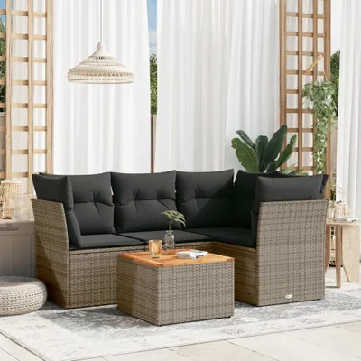 Produktbild von Grau 5-tlg. Garten-Sofagarnitur mit Kissen Grau Poly Rattan ,Design 2024 Neu