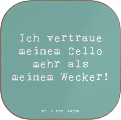 Produktbild von Mr. & Mrs. Panda Tischuntersetzer Spruch Cello Vertrauen - Meeresbrise - Geschenk, Solo, Streichinstrument, klassische Musik, Coaster, Untersetzer Glas, Musikinstrument