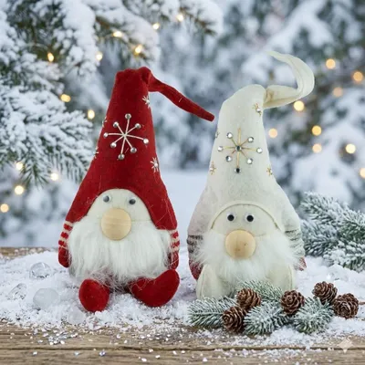 Productafbeelding van Set van 2 winterse kerstfiguren, klein, ongeveer 40 cm - kerstdecoratie