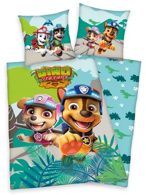 Zdjęcie produktu dla Zestaw pościeli dwustronnej Paw Patrol Dino Rescue, 2 elementy, 135 x 200 cm, 80 x 80 cm