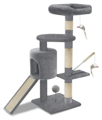 Imagen del producto de Árbol para gatos de 115 cm con plataforma de juego y zonas para rascar, color gris