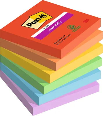 Image de Post-it® Super Sticky Notes adhésifs - Playful Collection - 76 mm x 76 mm - 90 feuilles 6 blocs pièces