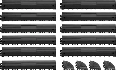 Produktbild von SucceBuy 11-teiliges Rampenset für Garagenböden, 31 x 6 cm Auffahrrampen für Klickfliesen, PP-Rampen mit 4 Eckstücken, rutschfest für Werkstatt- und Garagenböden, kompatibel mit Drainagematten