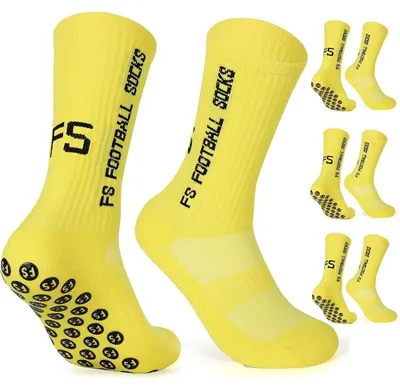 Productafbeelding van Voetbalsokken, 3 paar, antislip, sport sokken met grip, maten 35-39 & 39-46, geel