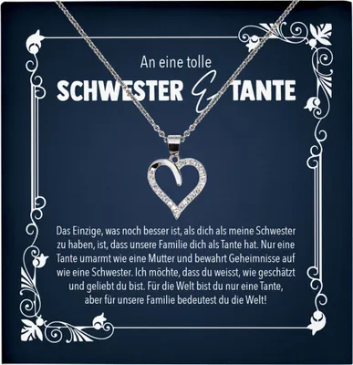 Produktbild von 22Feels Schwester und Tante Geschenk Silber 925 Herz Halskette mit Karte Frauen Collier Geburtstag Weihnachten Anhänger mit Zirkonia-Steinen (Damen Silber 925/000 Schmuck)