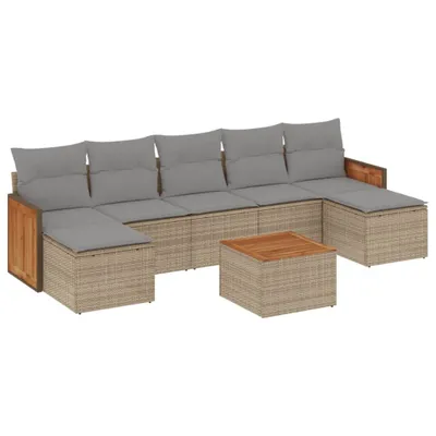 Produktbild von vidaXL 8-tlg. Garten-Sofagarnitur mit Kissen Beige Poly Rattan