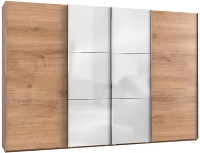 Produktbild von Schwebetürenschrank Kleiderschrank Level 4-türig Farbe und Größe wählbar,Plankeneiche / weißglas,350 x 65 x 236 cm