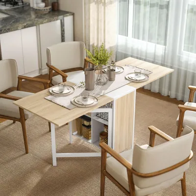 Produktbild von Sweiko Esstisch Klappbar Küchentisch mit Offenen Ablage, platzsparend Klapptisch Esszimmertisch für Kleine Räume, Esszimmer, Küche 169 x 60 x 75 cm Natur+Weiß