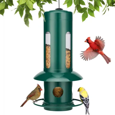 Produktbild von Eichhörnchensicheres Vogelhaus zum Aufhängen, Gewichtsgesteuerter Futterspender aus Metall, Wetterfest, Grün M