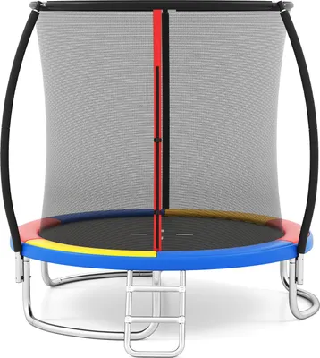 Produktbild von COSTWAY Ø244cm Trampolin Outdoor, Gartentrampolin rund mit Leiter, Sicherheitsnetz, Randabdeckung&Metallrahmen, Kindertrampolin für Kinder&Erwachsene