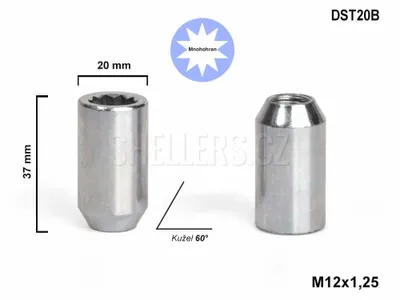 Obrázok produktu pre Kuželová matica M12x1,25 s vnútorným polygónom, DST20B, výška 37, Ø 20 mm