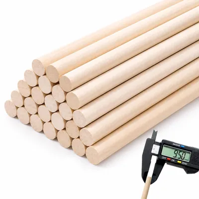 Obrázok produktu pre Drevené kolíky, 20 kusov, 9,5 mm x 30 cm, vhodné na ručné práce a modelárstvo