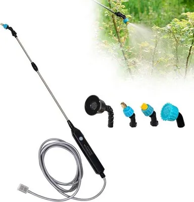 Productafbeelding van Elektrische Tuinsproeier - Watersproeier Tuin - Irrigatie en Reiniging - 4 Sproeikoppen - Uitschuifbaar 60-85cm - Zwart