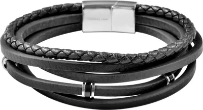 Produktbild von Akzent Armband aus Echtleder, Edelstahlelemente, Länge 21 cm, schwarz